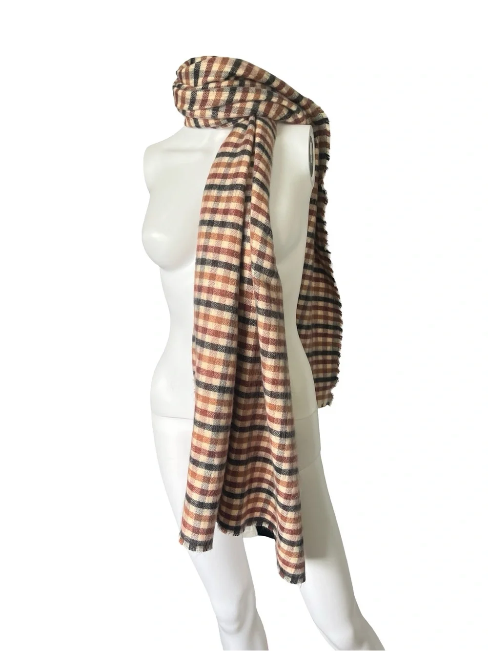 NEW Aerie Large Blanket Scarf Neutral Plaid Raw Hem Soft